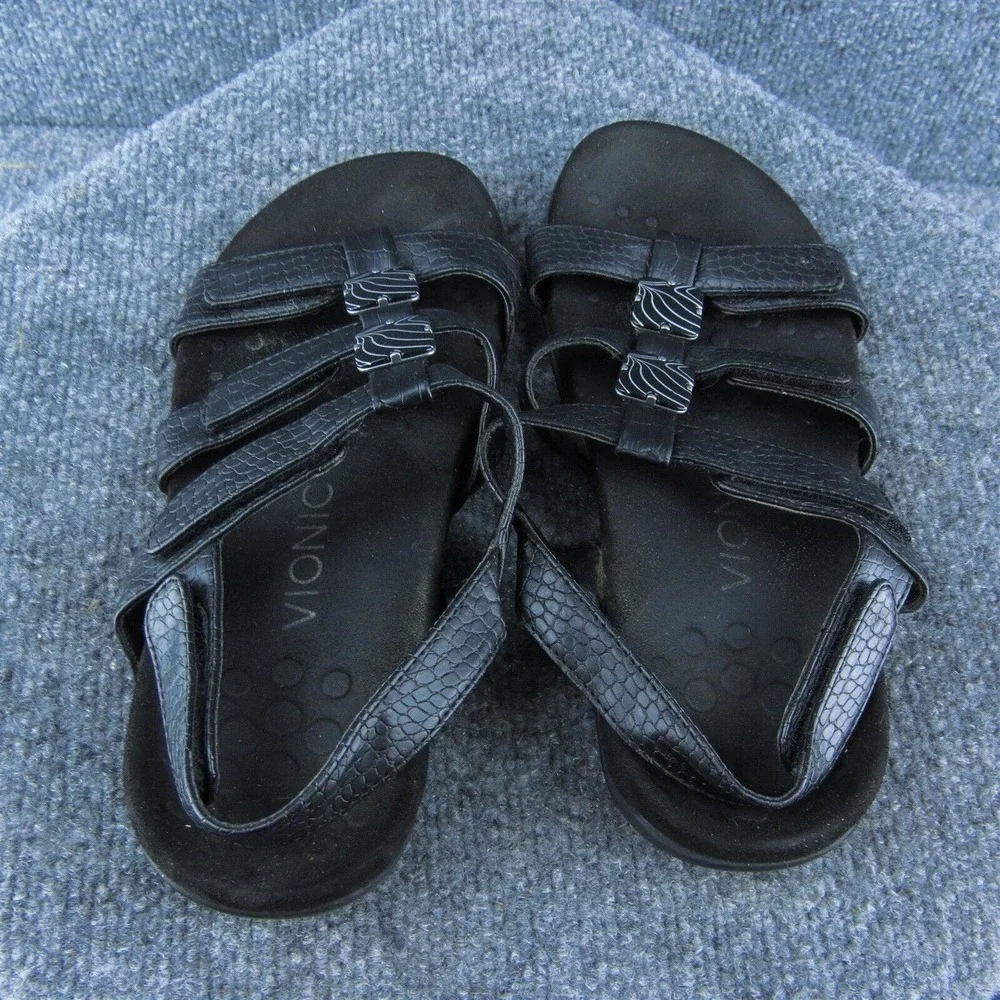 Vionic Amber Women Gladiator Sandal Shoes Black‎ Synthetic Size 6 Wide